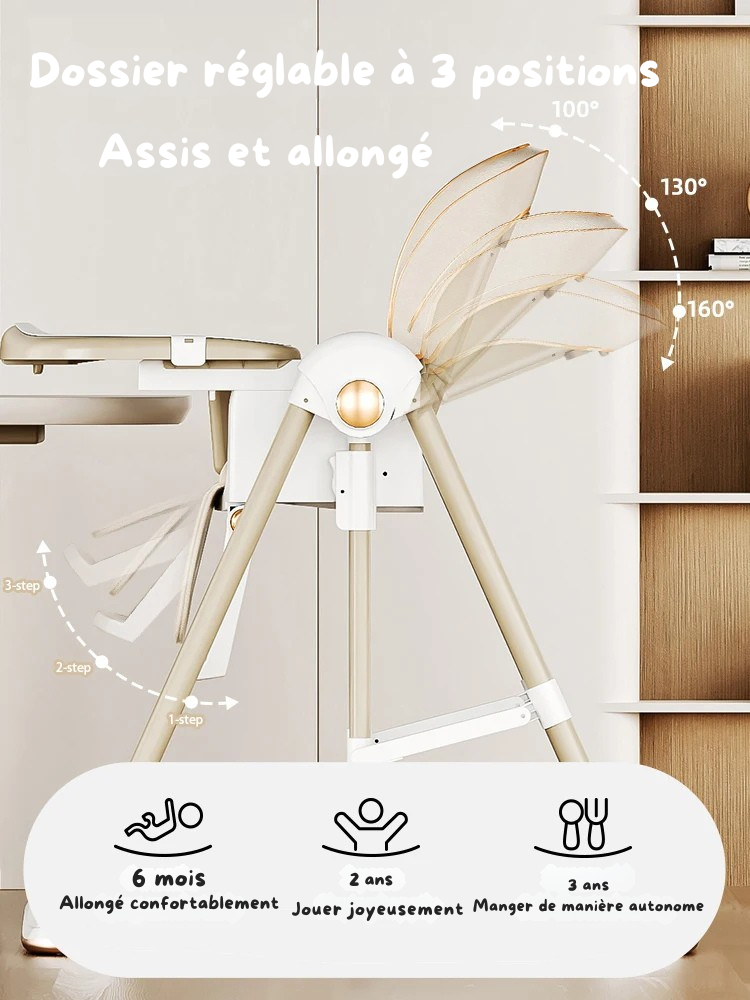 Chaise Haute Bébé 2-en-1 avec Mode Bercante - Confort et Liberté de 6 Mois à 3 Ans