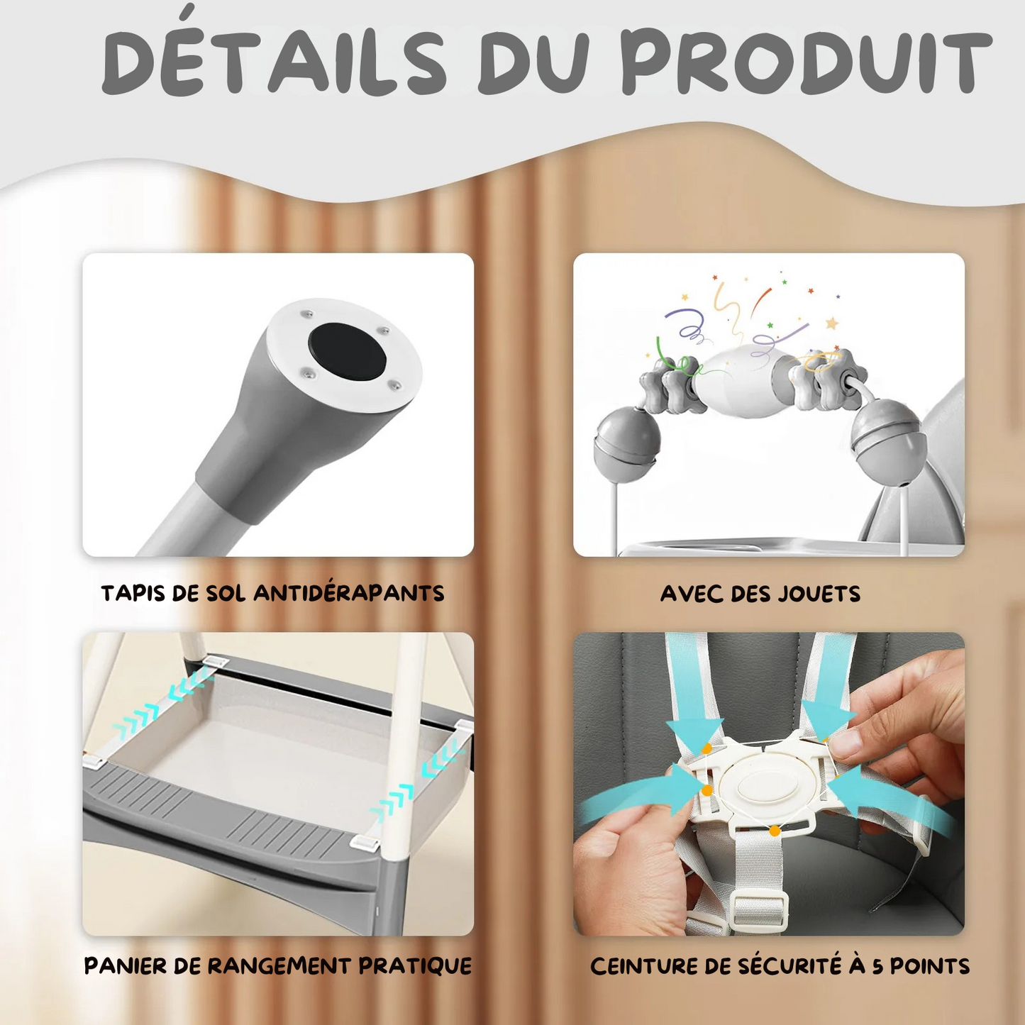 Chaise Haute Bébé Pliable avec Coussin en Simili-Cuir - Plateau Double et Sécurité Maximale
