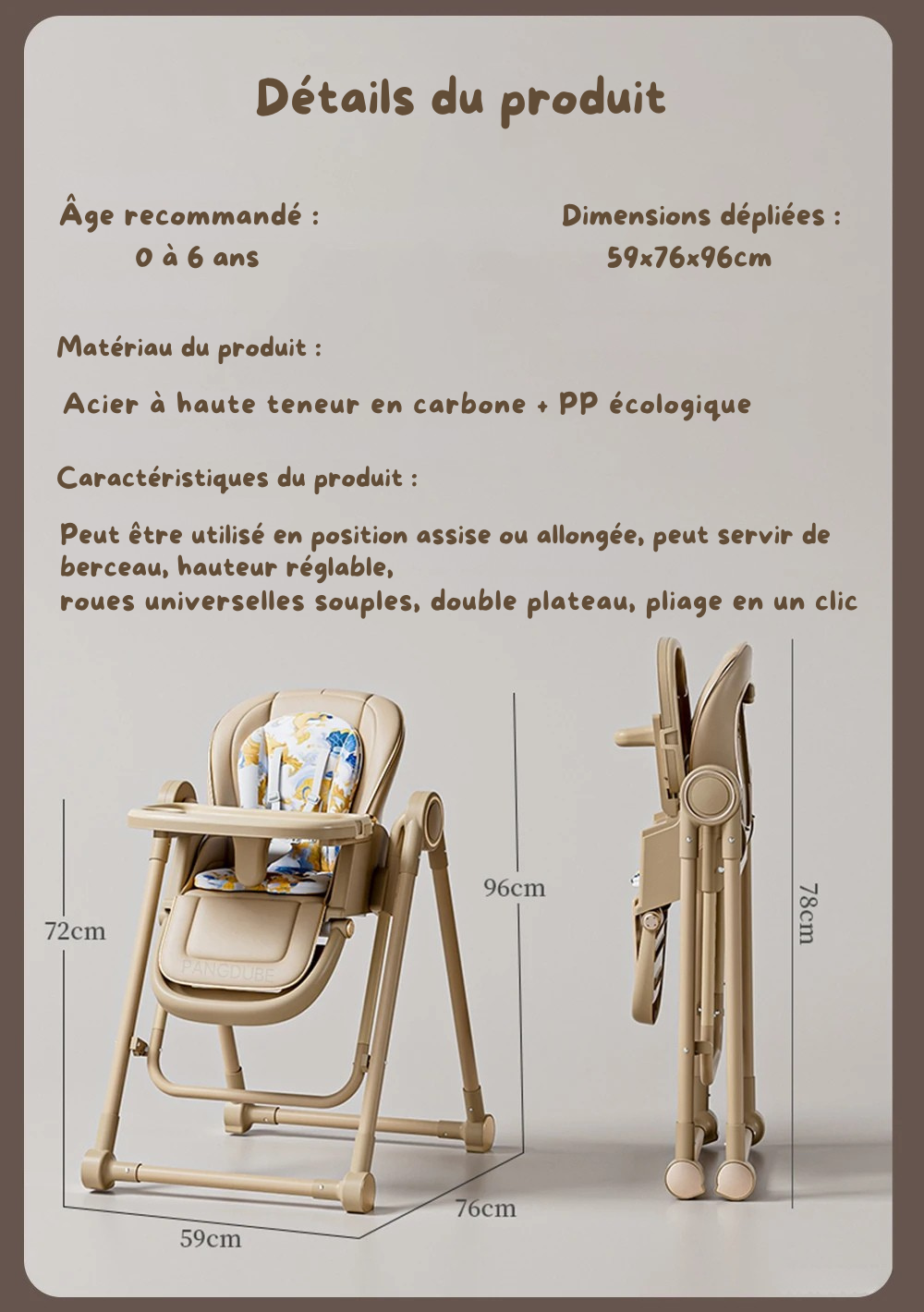 Chaise Haute Bébé 3-en-1 Évolutive : Le Siège Ultime de 0 à 6 Ans
