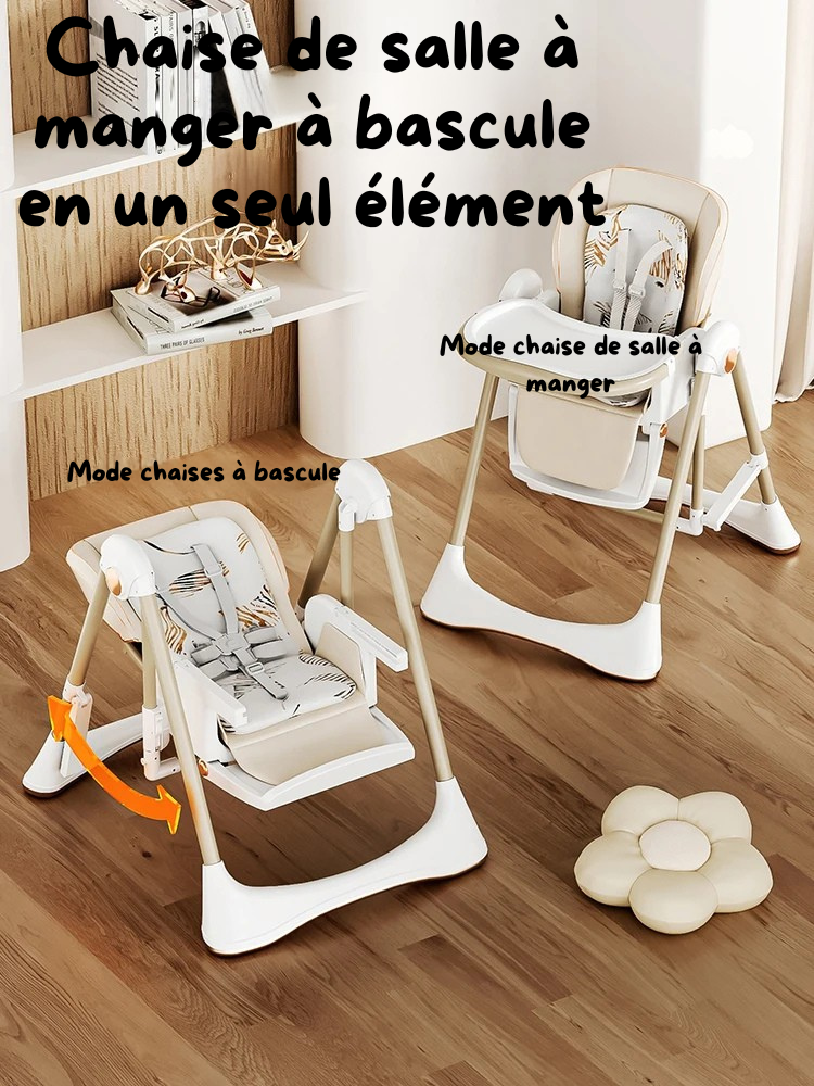 Chaise Haute Bébé 2-en-1 avec Mode Bercante - Confort et Liberté de 6 Mois à 3 Ans