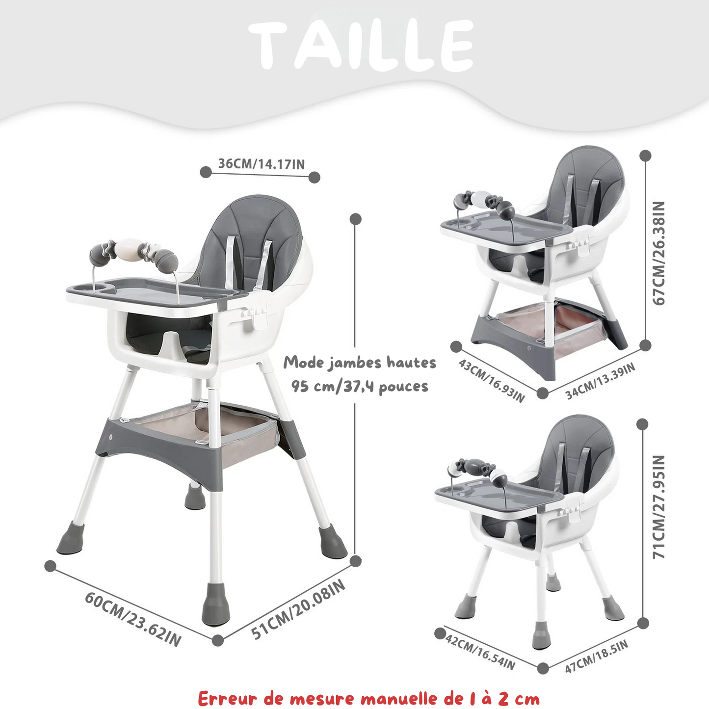 Chaise Haute Bébé Pliable avec Coussin en Simili-Cuir - Plateau Double et Sécurité Maximale