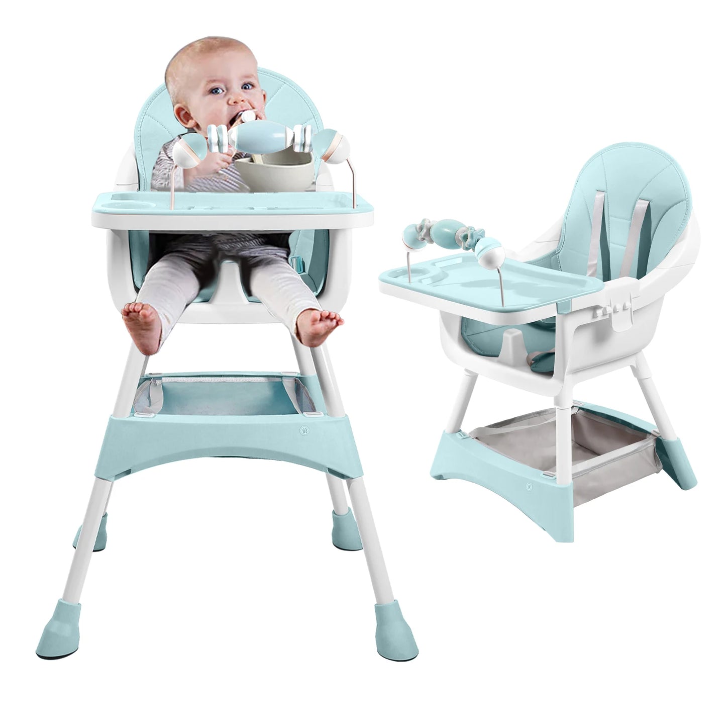 Chaise Haute Bébé Pliable avec Coussin en Simili-Cuir - Plateau Double et Sécurité Maximale