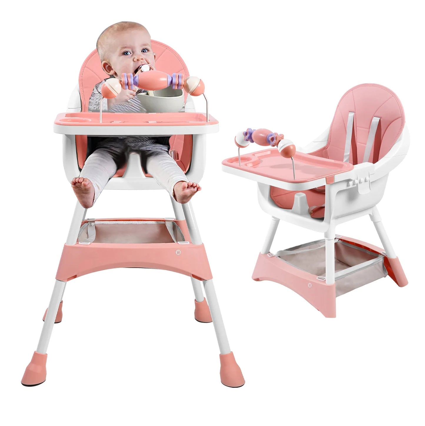 Chaise Haute Bébé Pliable avec Coussin en Simili-Cuir - Plateau Double et Sécurité Maximale