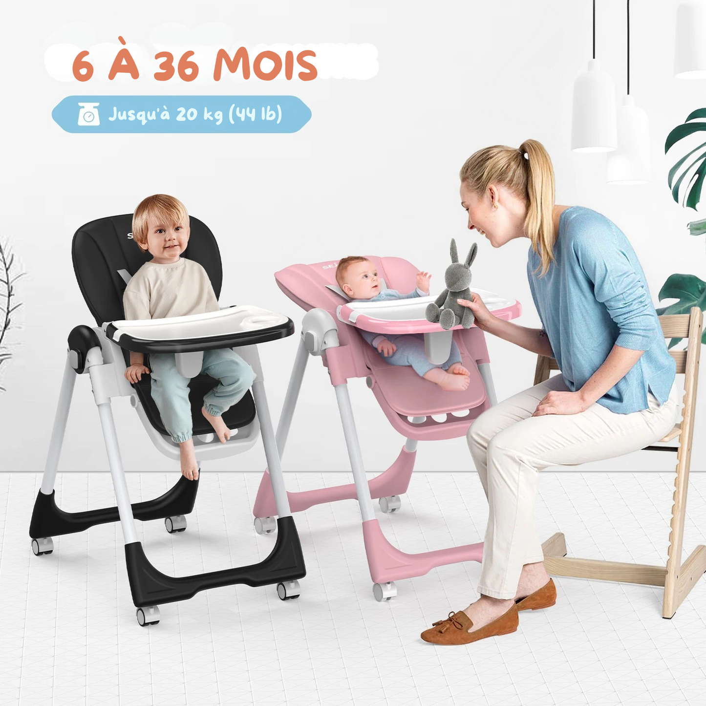 Chaise Haute Évolutive 8-en-1 - L'Alliance Parfaite du Confort et de la Sécurité (6-36 mois)