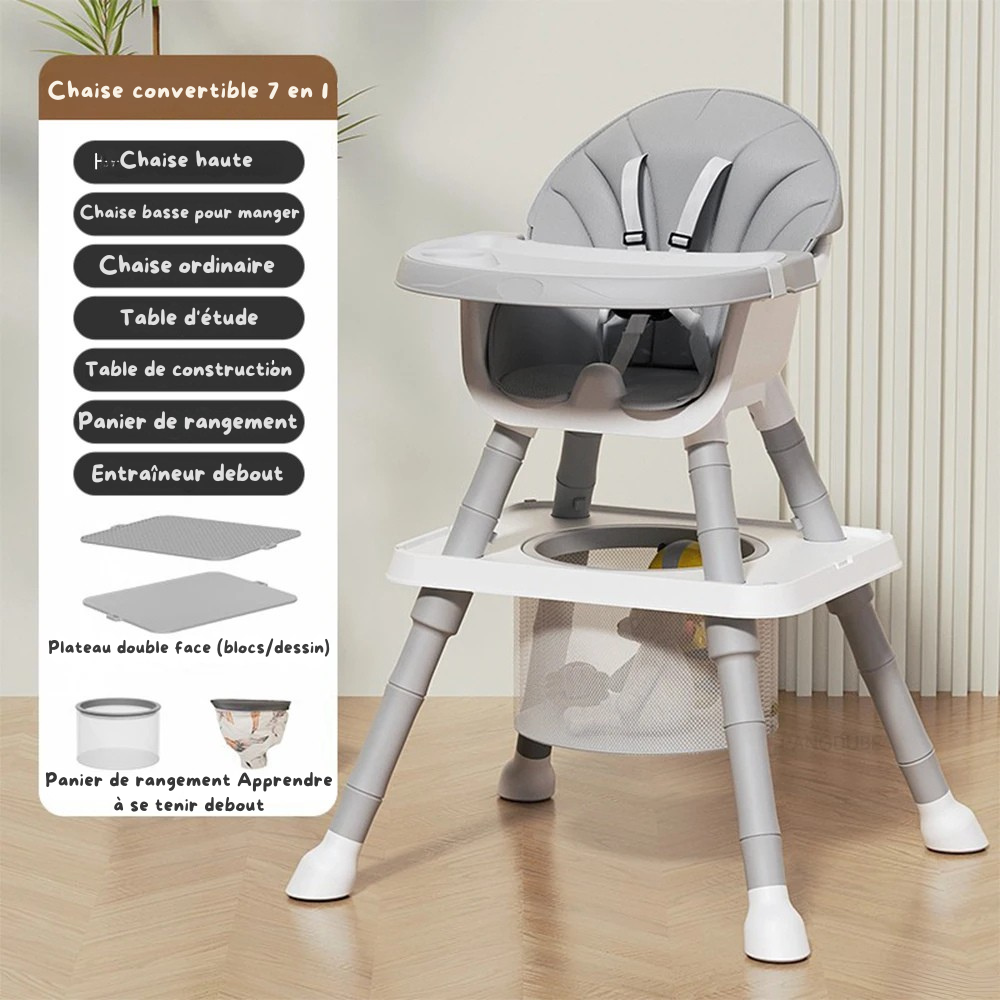 Chaise Haute Bébé 7-en-1 Évolutive - Le Compagnon de Croissance de 0 à 8 Ans