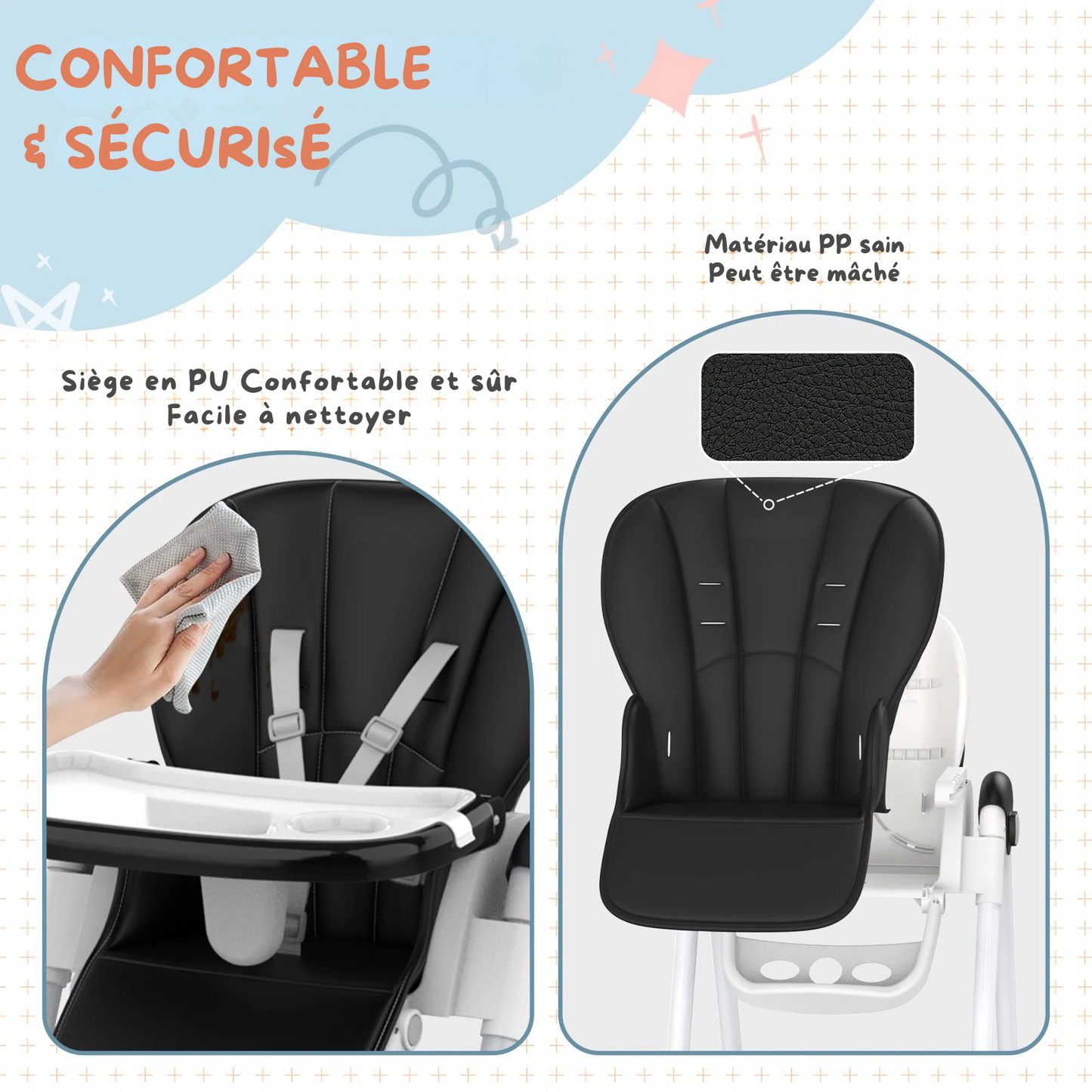 Chaise Haute Évolutive 8-en-1 - L'Alliance Parfaite du Confort et de la Sécurité (6-36 mois)