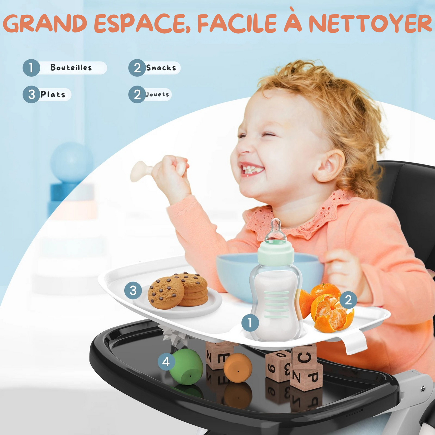 Chaise Haute Évolutive 8-en-1 - L'Alliance Parfaite du Confort et de la Sécurité (6-36 mois)