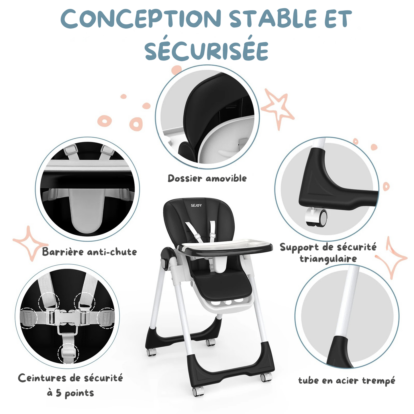 Chaise Haute Évolutive 8-en-1 - L'Alliance Parfaite du Confort et de la Sécurité (6-36 mois)