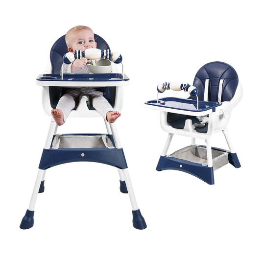 Chaise Haute Bébé Pliable avec Coussin en Simili-Cuir - Plateau Double et Sécurité Maximale