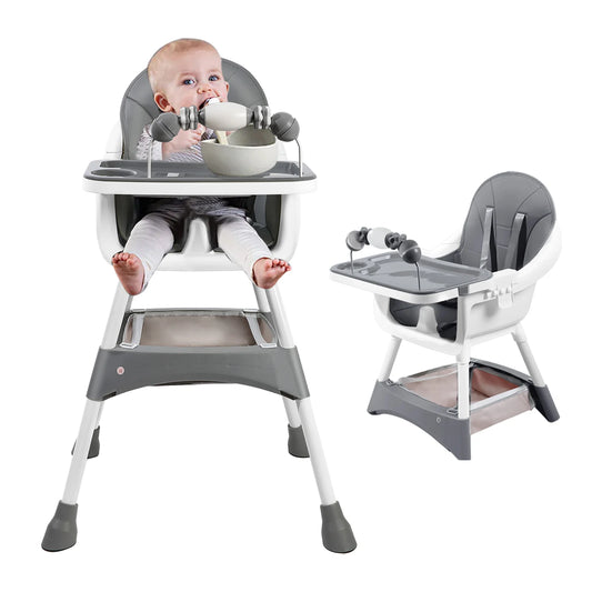 Chaise Haute Bébé Pliable avec Coussin en Simili-Cuir - Plateau Double et Sécurité Maximale