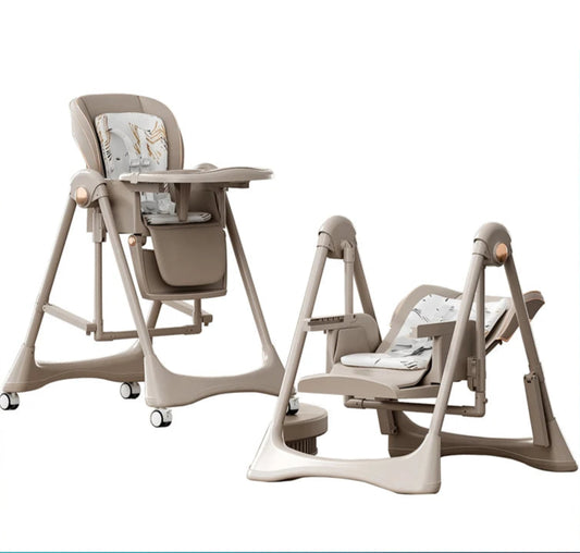 Chaise Haute Bébé 2-en-1 avec Mode Bercante - Confort et Liberté de 6 Mois à 3 Ans