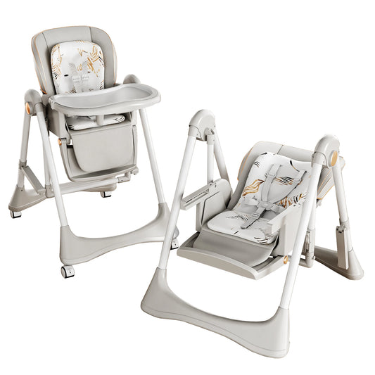 Chaise Haute Bébé 2-en-1 avec Mode Bercante - Confort et Liberté de 6 Mois à 3 Ans