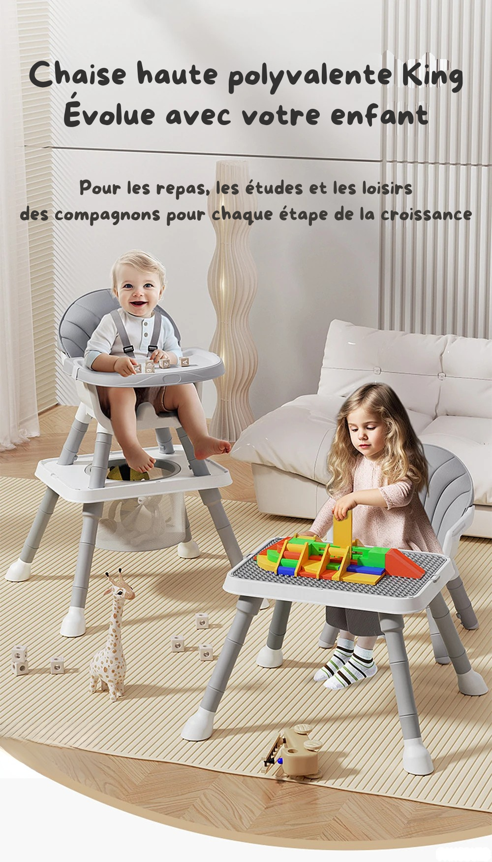 Chaise Haute Bébé 7-en-1 Évolutive - Le Compagnon de Croissance de 0 à 8 Ans